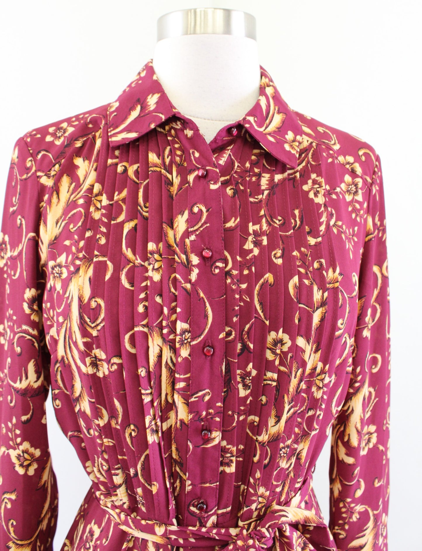 Nanette Lepore Burgundy Yellow-Gold Floral Paisley Button Front Shirt Dress Sz 4