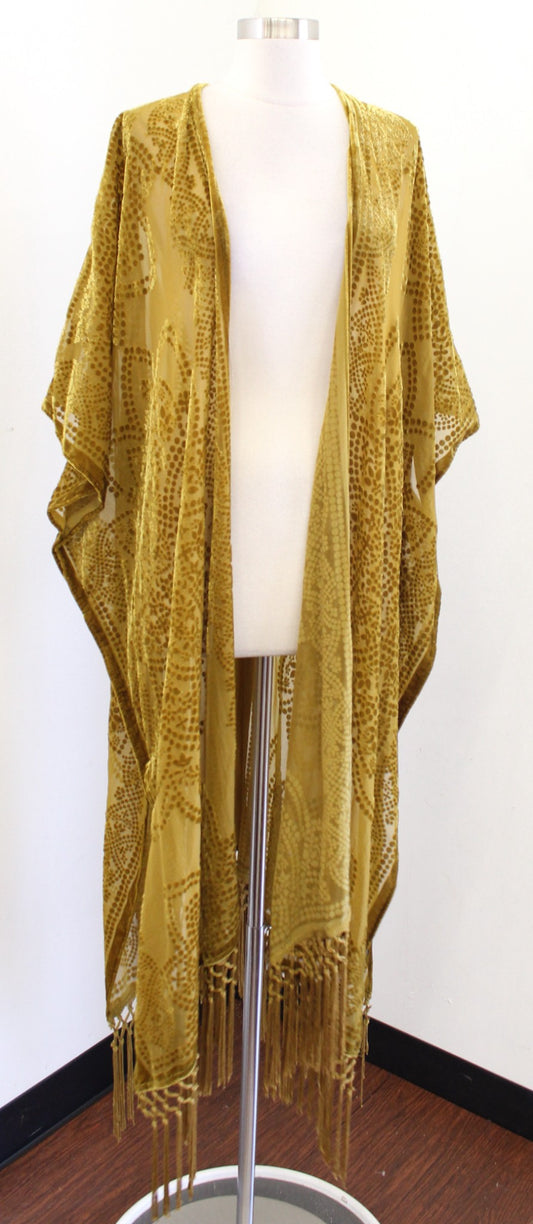 NWT Torrid Yellow Gold Burnout Velvet Fringe Kimono Duster Size 3 4 3x 4x boho