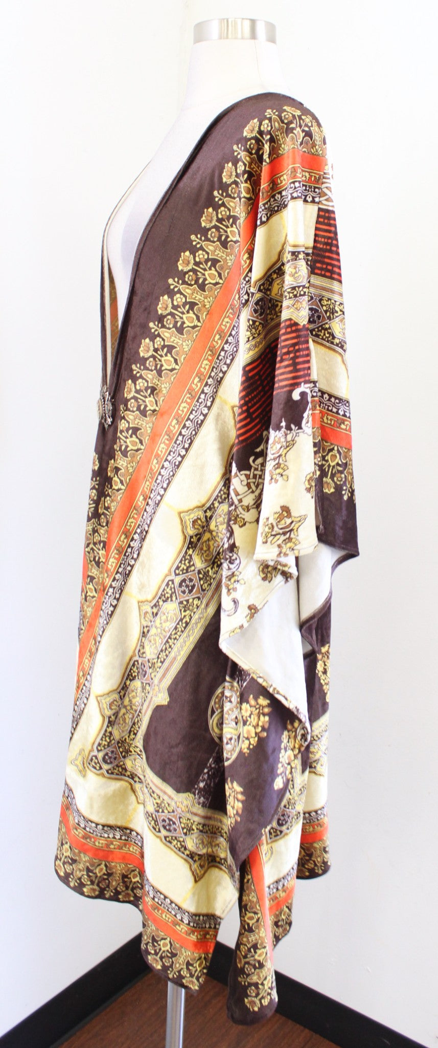 NWT Aratta Silent Journey Velvet Kimono One Size M L XL Floral Geometric Brown