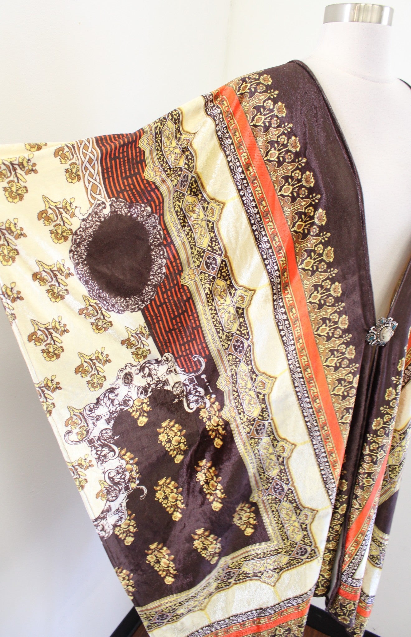 NWT Aratta Silent Journey Velvet Kimono One Size M L XL Floral Geometric Brown