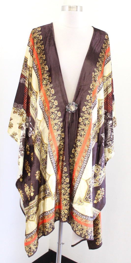 NWT Aratta Silent Journey Velvet Kimono One Size M L XL Floral Geometric Brown