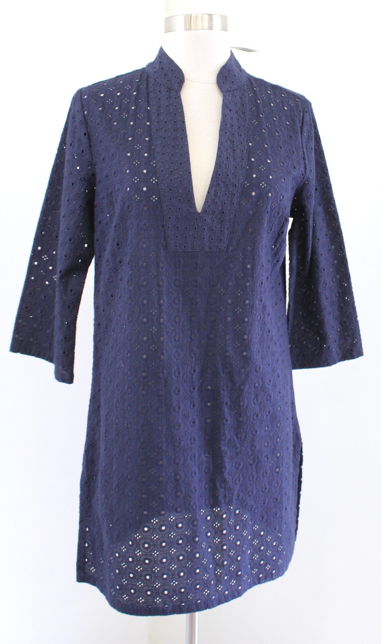 NWT Talbots Navy Blue Eyelet Mandarin Collar Tunic Beach Swim Cover Up Size S