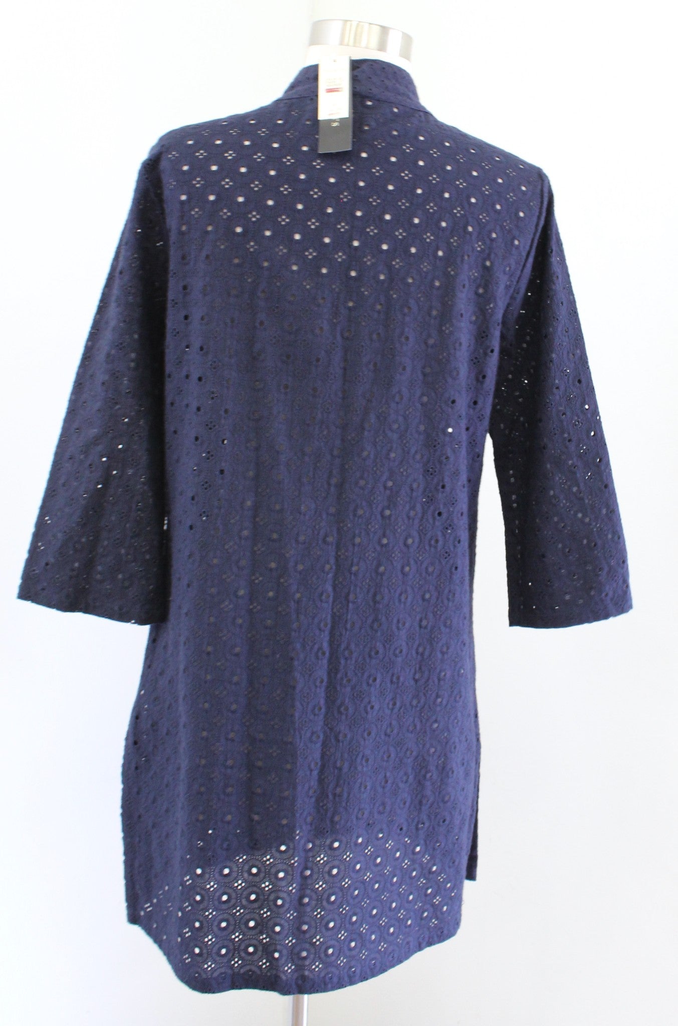 NWT Talbots Navy Blue Eyelet Mandarin Collar Tunic Beach Swim Cover Up Size S