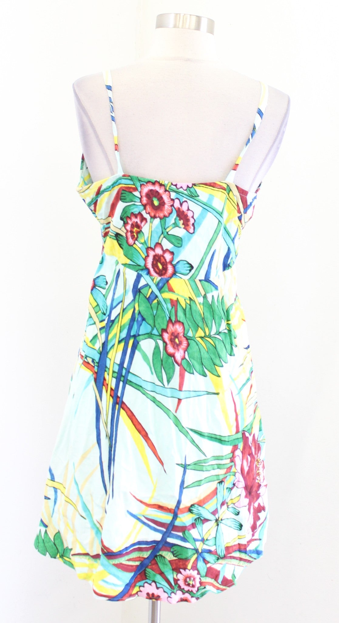 Jams World Abstract Floral Print Ruched Mini Summer Beach Dress Size L Blue