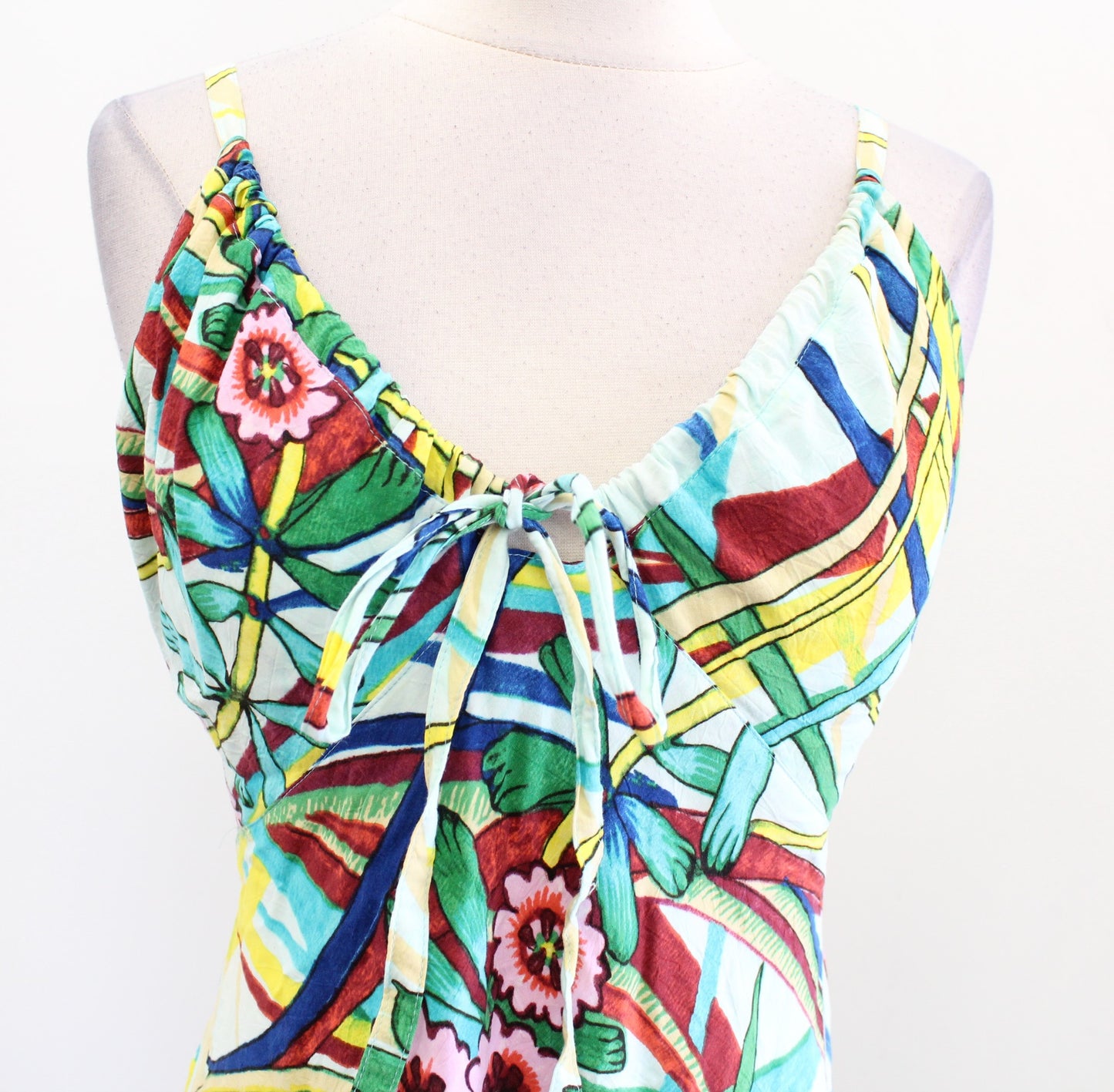Jams World Abstract Floral Print Ruched Mini Summer Beach Dress Size L Blue