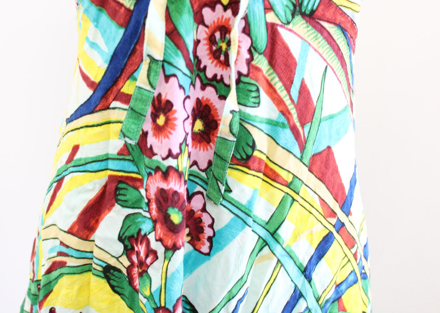 Jams World Abstract Floral Print Ruched Mini Summer Beach Dress Size L Blue