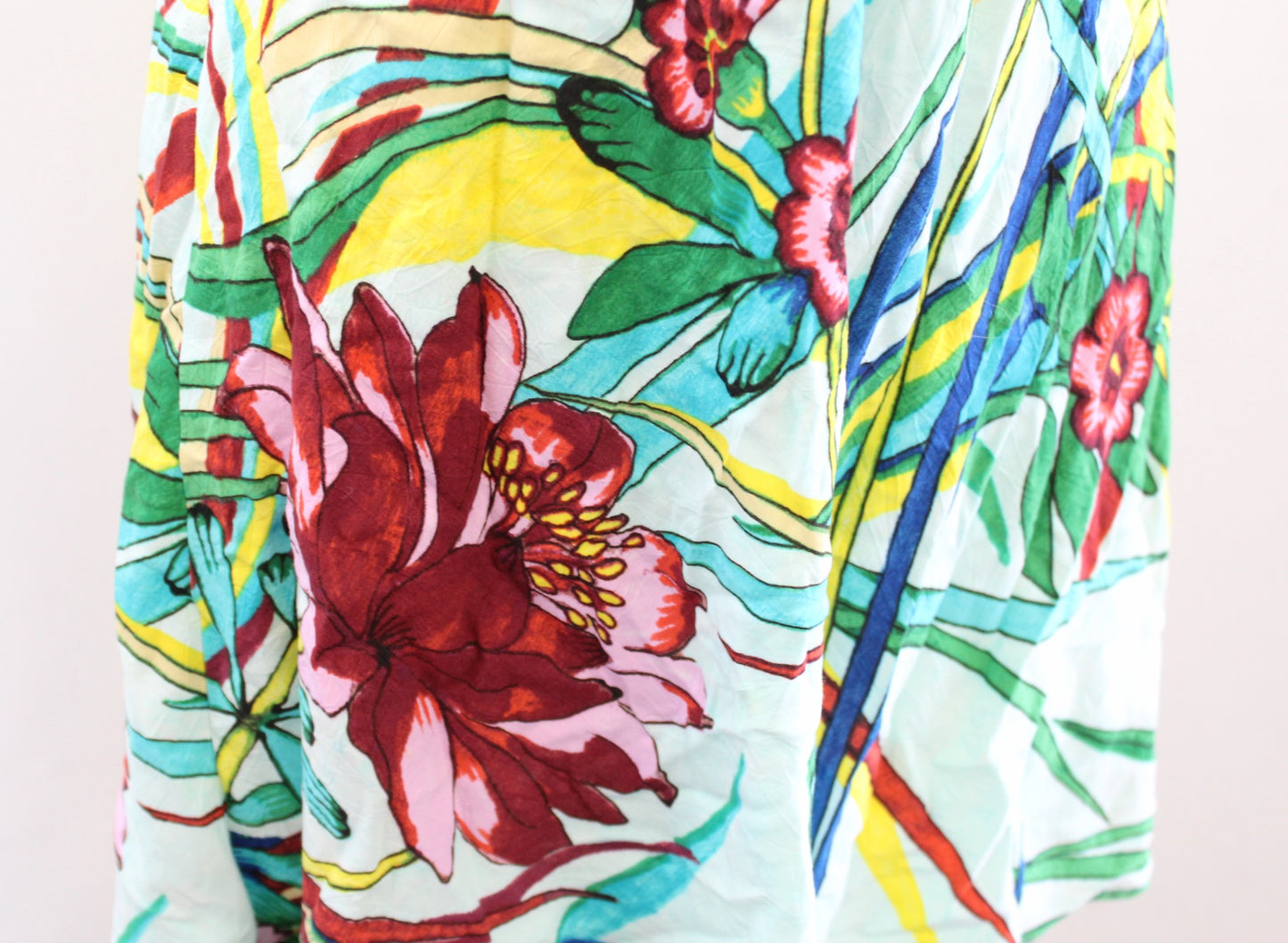 Jams World Abstract Floral Print Ruched Mini Summer Beach Dress Size L Blue