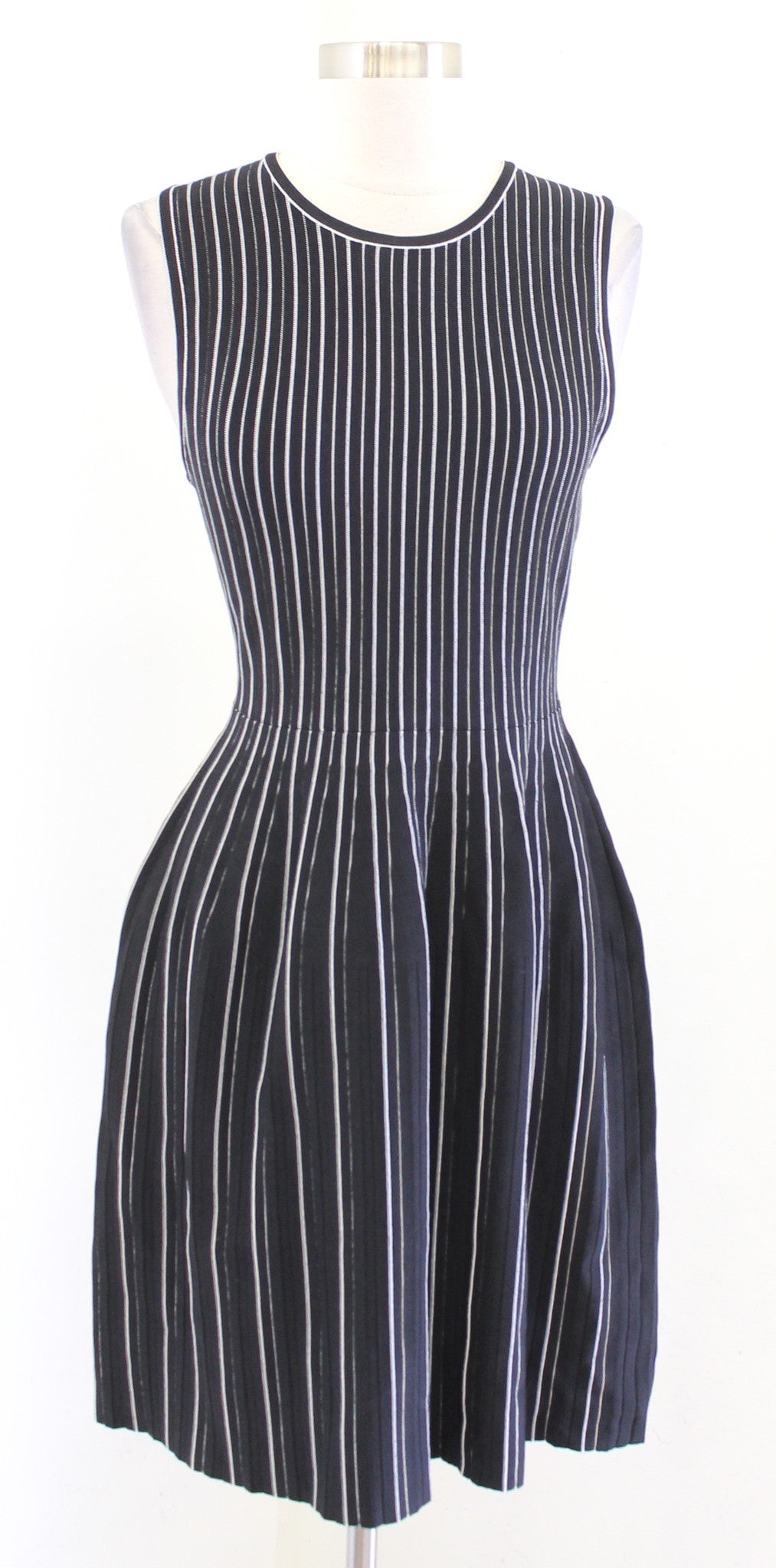 Theory Black White Striped Lustrate Fit and Flare Shell Dress Size S Sleeveless
