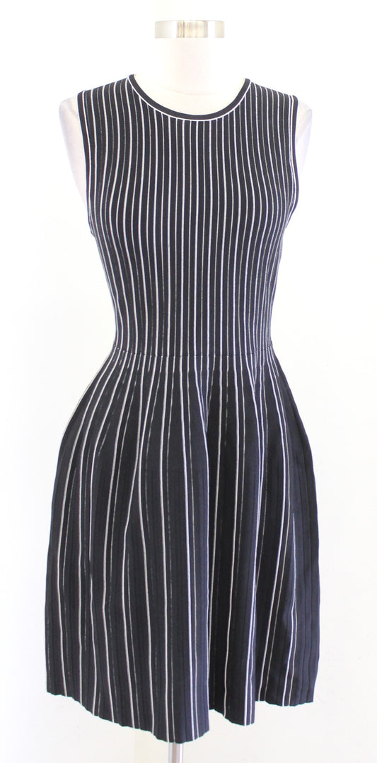 Theory Black White Striped Lustrate Fit and Flare Shell Dress Size S Sleeveless