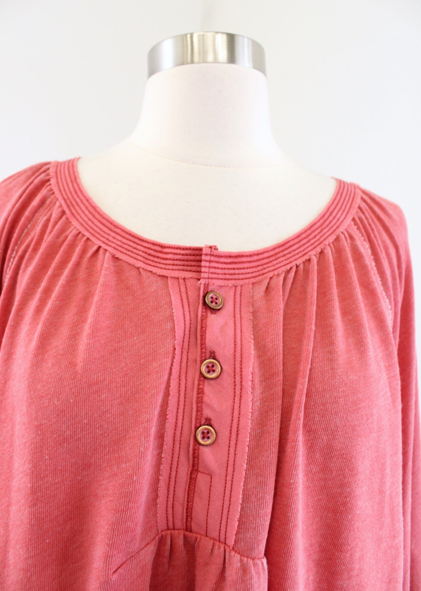 We the Free Free People Acadia Henley Top Vintage Red Oversized Fit Size S Boho