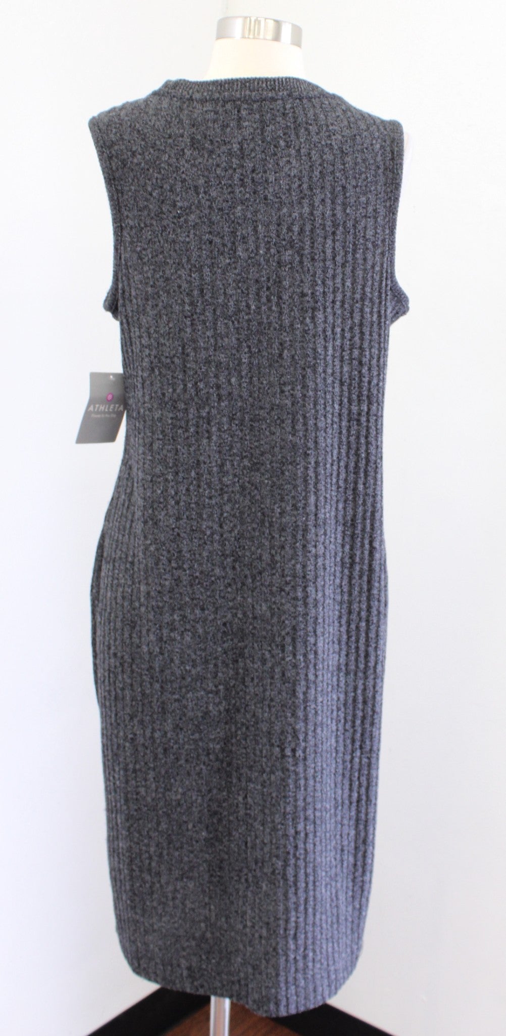 NWT Athleta Rendezvous Charcoal Gray Ribbed Knit Dress Size L Sleeveless