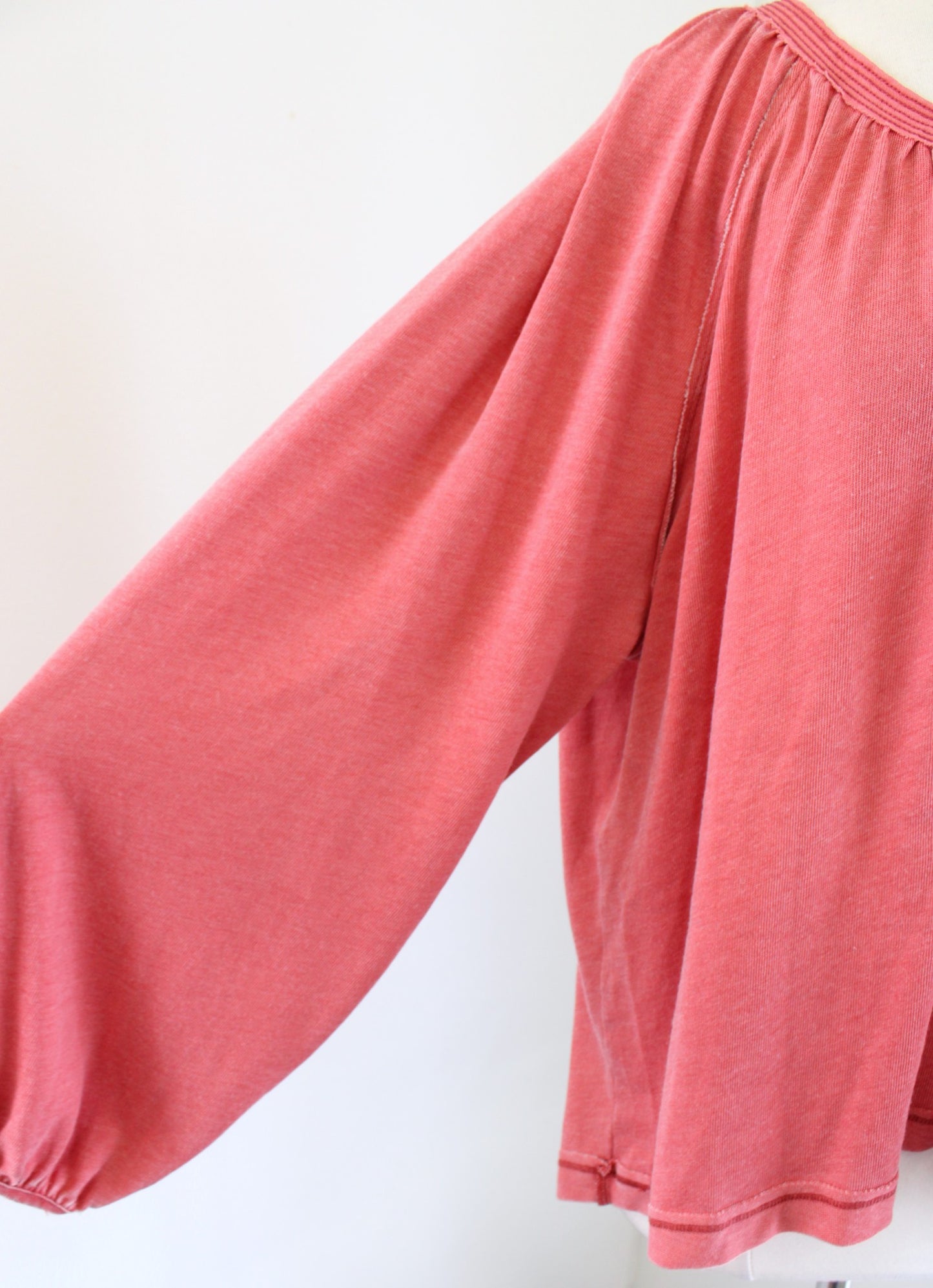 We the Free Free People Acadia Henley Top Vintage Red Oversized Fit Size S Boho