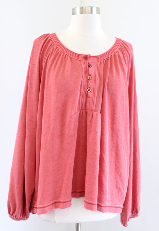 We the Free Free People Acadia Henley Top Vintage Red Oversized Fit Size S Boho