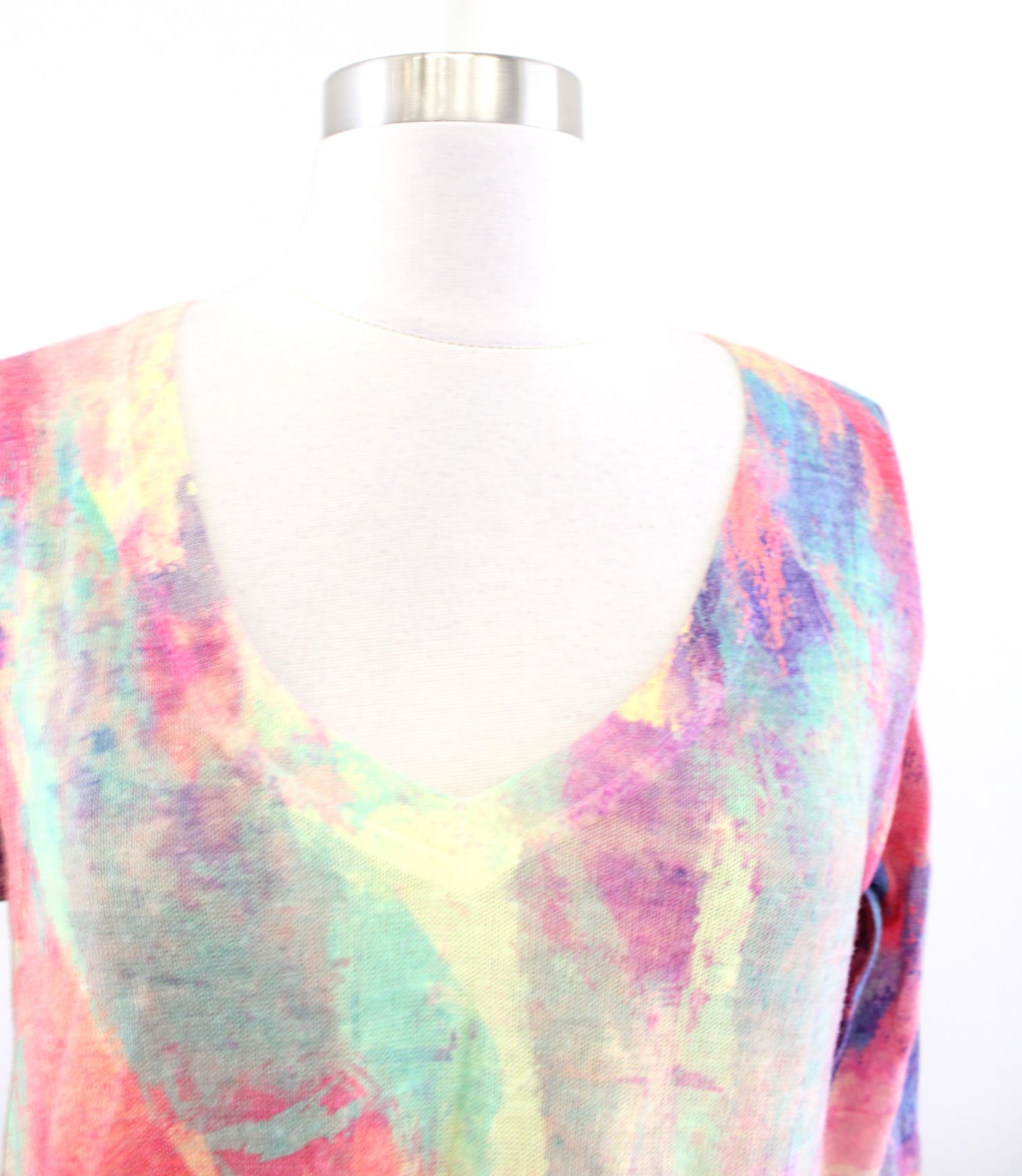 Soft Surroundings Plein De Couleurs Abstract Watercolor Print Knit Top Blouse M