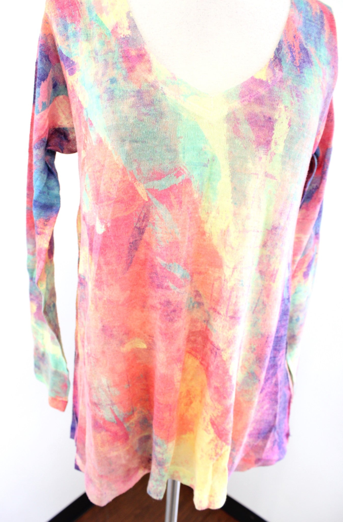 Soft Surroundings Plein De Couleurs Abstract Watercolor Print Knit Top Blouse M