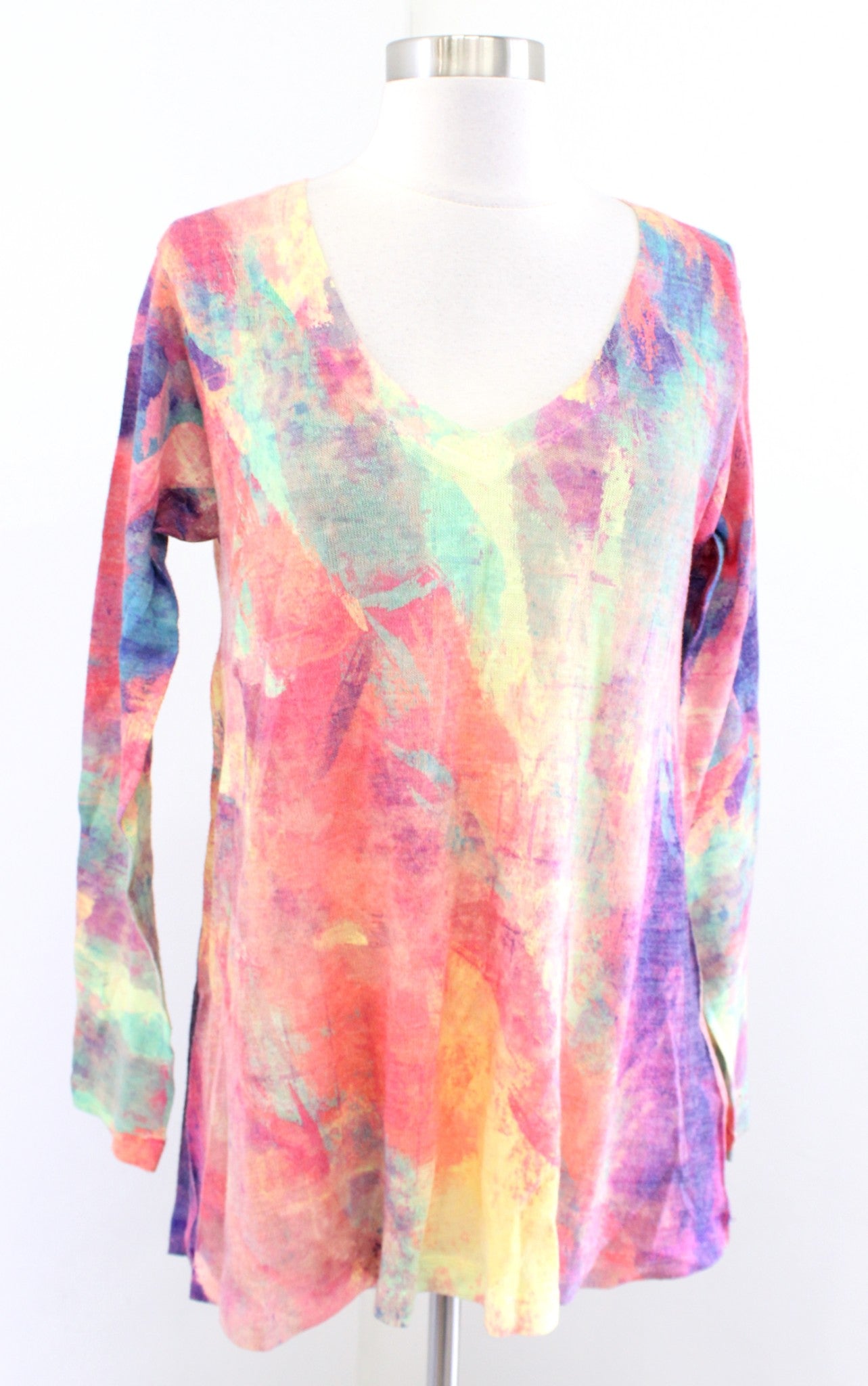 Soft Surroundings Plein De Couleurs Abstract Watercolor Print Knit Top Blouse M