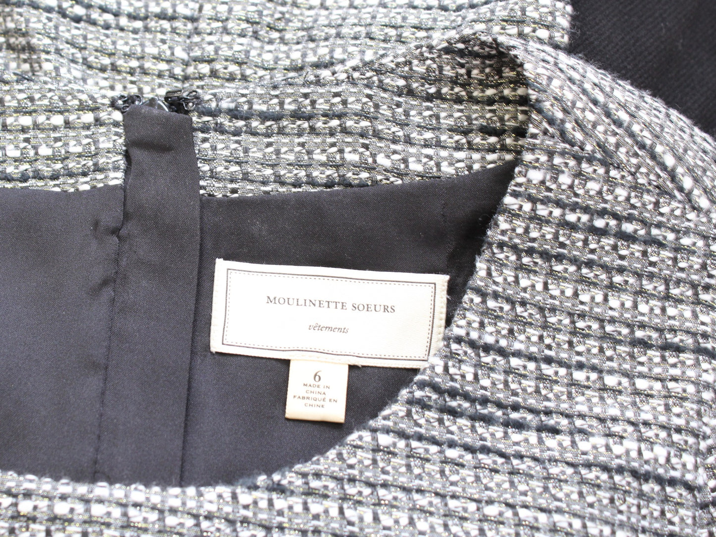 Moulinette Soeurs Anthropologie Black Gray Metallic Shimmer Tweed Sheath Dress 6