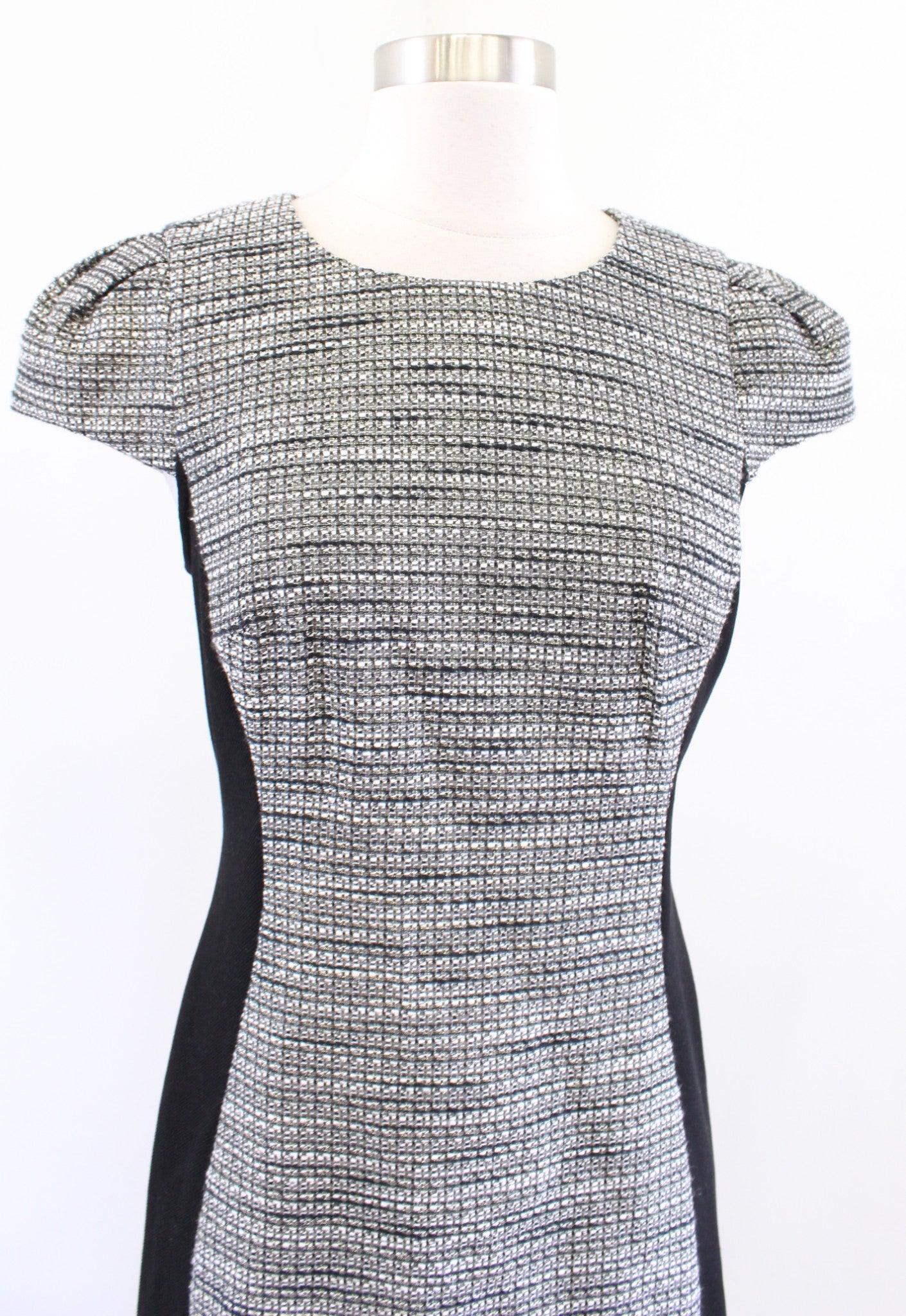 Moulinette Soeurs Anthropologie Black Gray Metallic Shimmer Tweed Sheath Dress 6