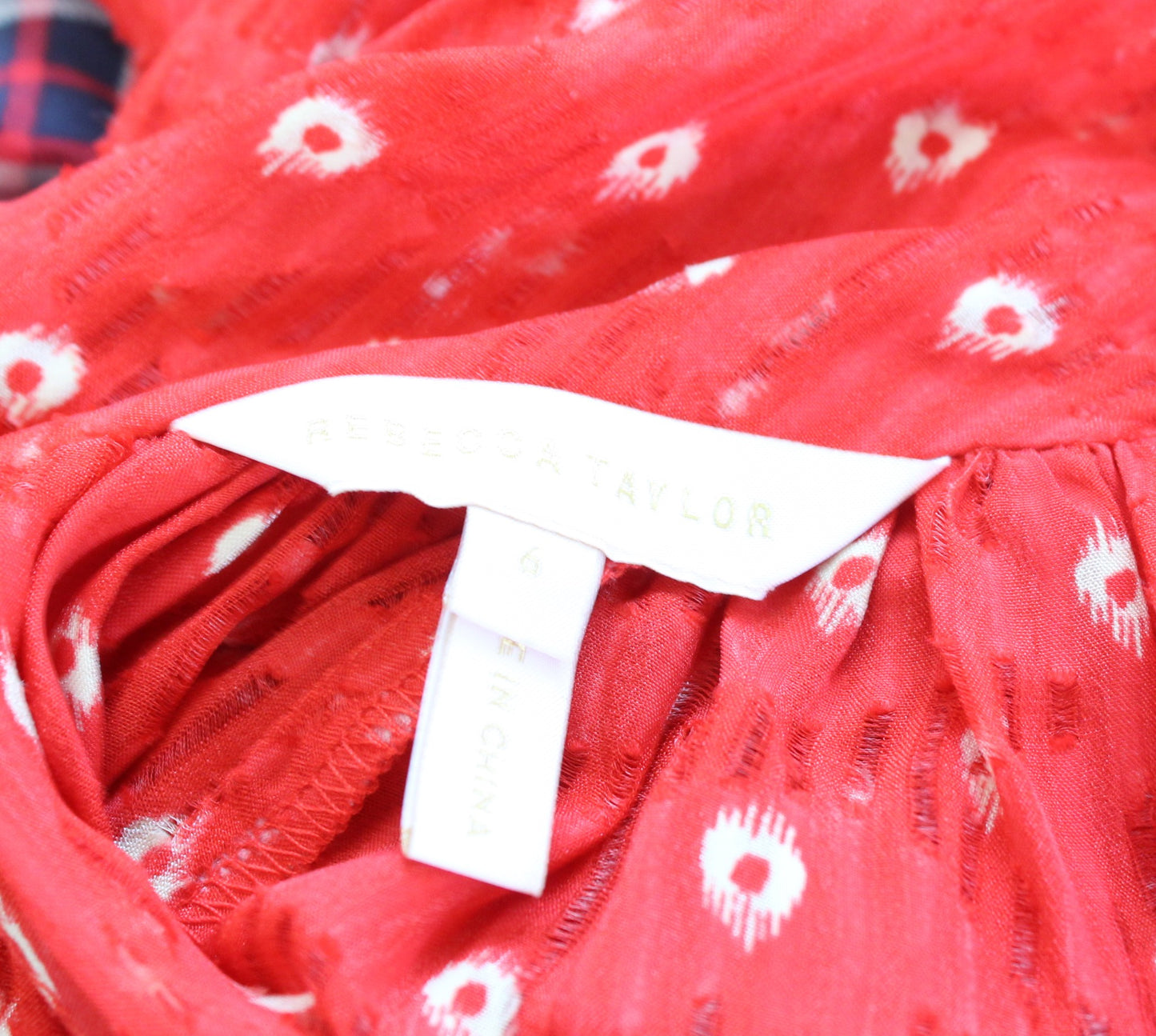 Rebecca Taylor Puff Sleeve Tie Neck Sunrise Dot Top Blouse Lava Red Size 6 Silk