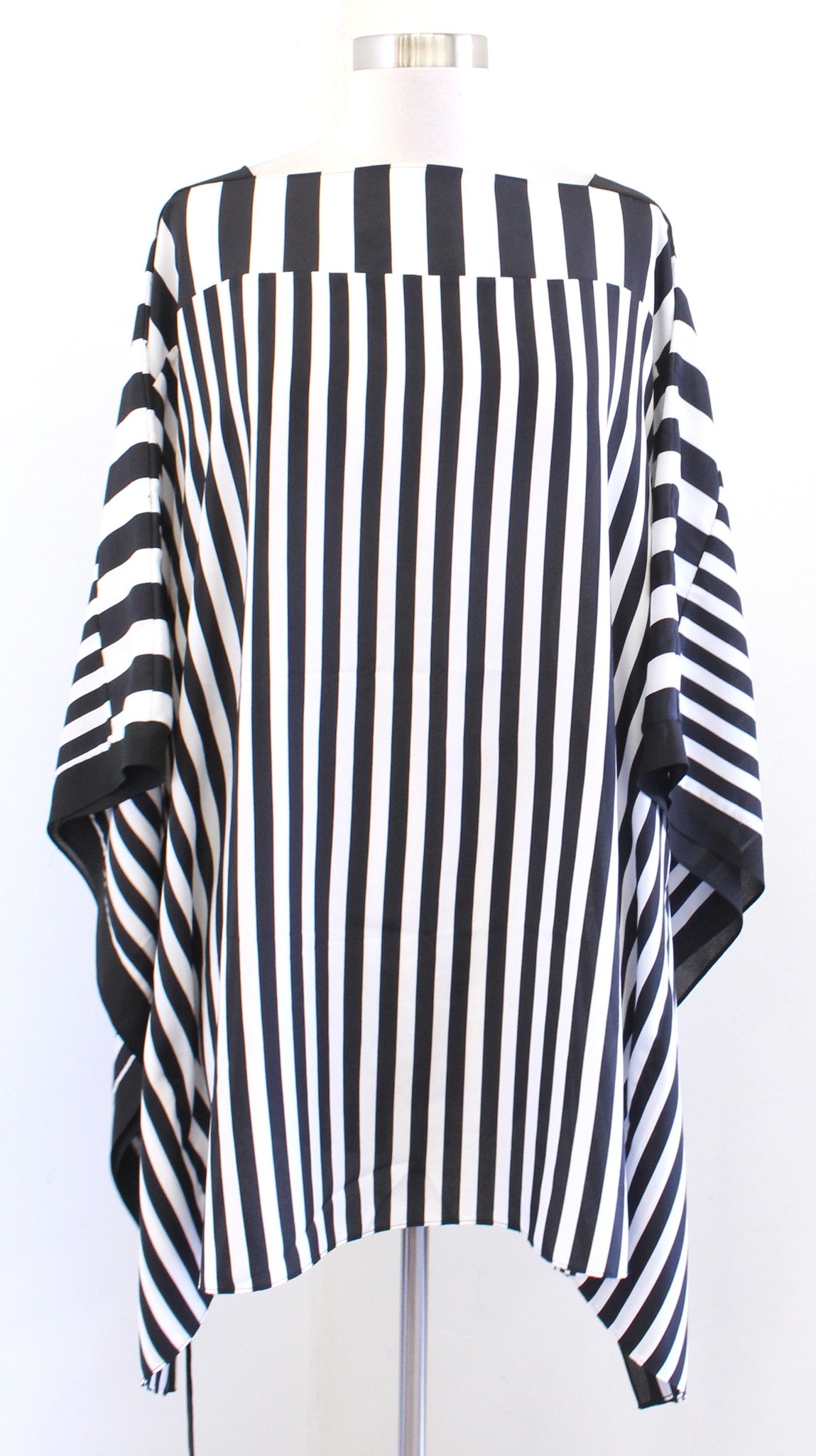 BCBG Max Azria Black White Striped Tie Waist Poncho Style Tunic Top Blouse XS S