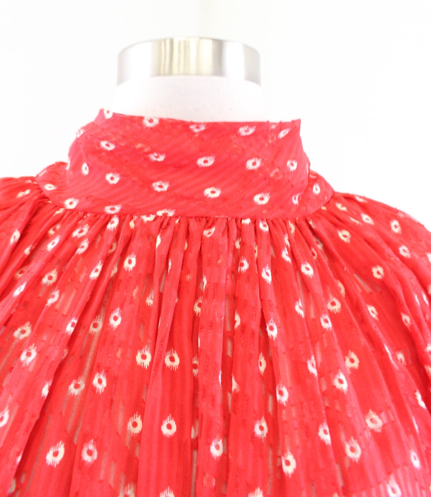 Rebecca Taylor Puff Sleeve Tie Neck Sunrise Dot Top Blouse Lava Red Size 6 Silk
