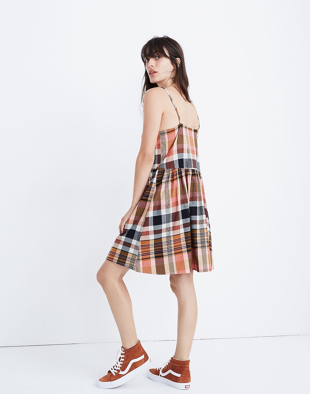 Madwell Plaid Printed Babydoll Style Cami Mini Dress Size XXS 2XS Sleeveless