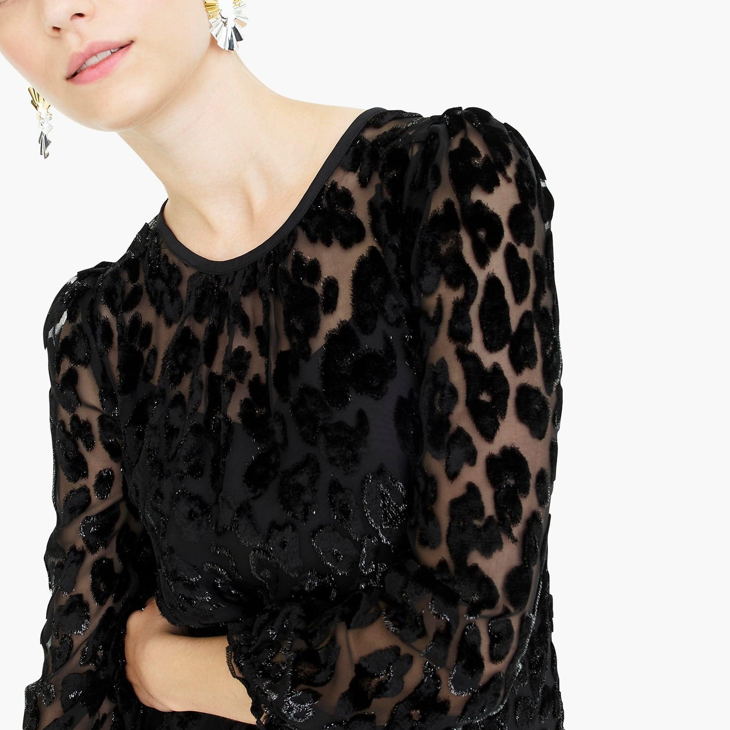 J Crew Black Metallic Leopard Burnout Velvet Shift Dress Flounce Hem Size 10P