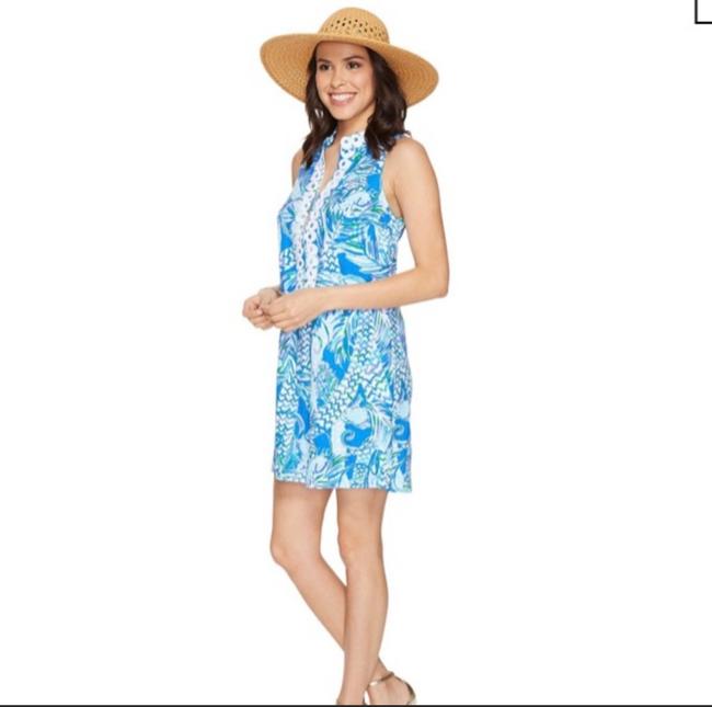 Lilly Pulitzer Jane Canopy Chaos Resort Zip Neckline Shift Dress Size 0 Blue