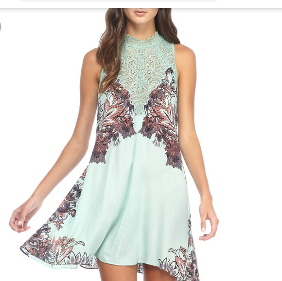 NWT Intimately Free People Marsha Mint Floral Lace Mini Slip Dress Size XS