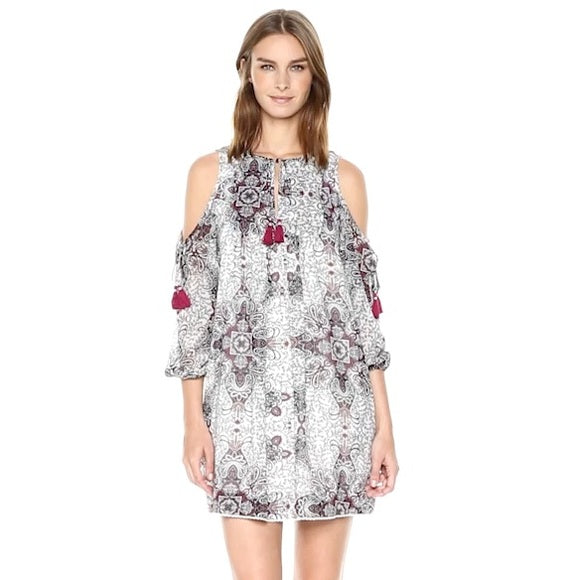 Rebecca Minkoff Cappy Red Orange Floral Print Cold Shoulder Tie Shift Dress XS