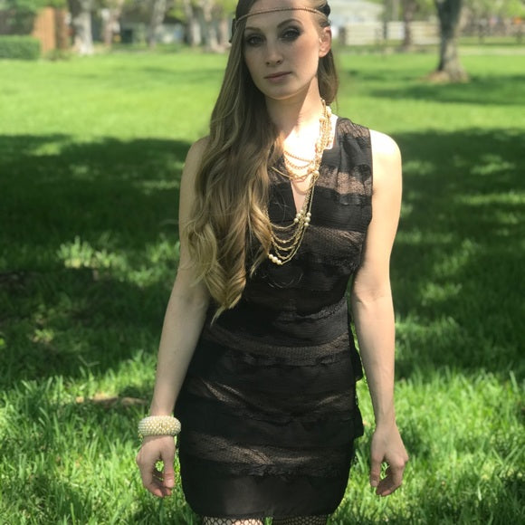 BCBG Max Azria Fionna Black Ruffle Tiered Lace Illusion Cocktail Party Dress 2