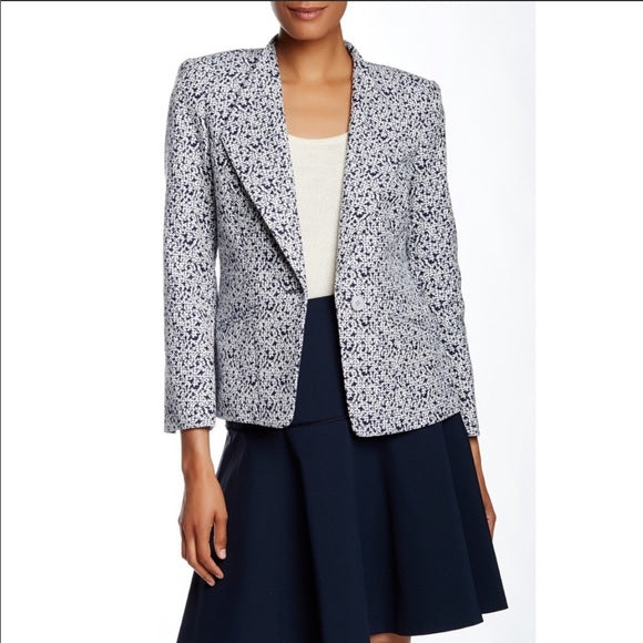 Lafayette 148 New York Coraline Blue Textured Blazer Jacket Size 14 One Button