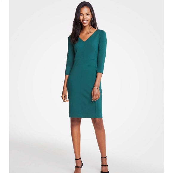 NWT $139 Ann Taylor Endearing Green Solid Ponte Knit Sheath Dress Size 6 Career