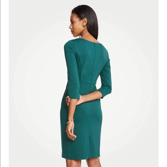 NWT $139 Ann Taylor Endearing Green Solid Ponte Knit Sheath Dress Size 6 Career