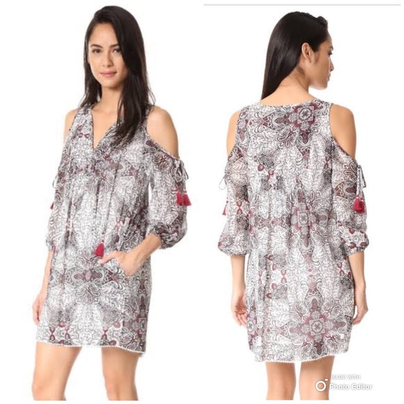 Rebecca Minkoff Cappy Red Orange Floral Print Cold Shoulder Tie Shift Dress XS