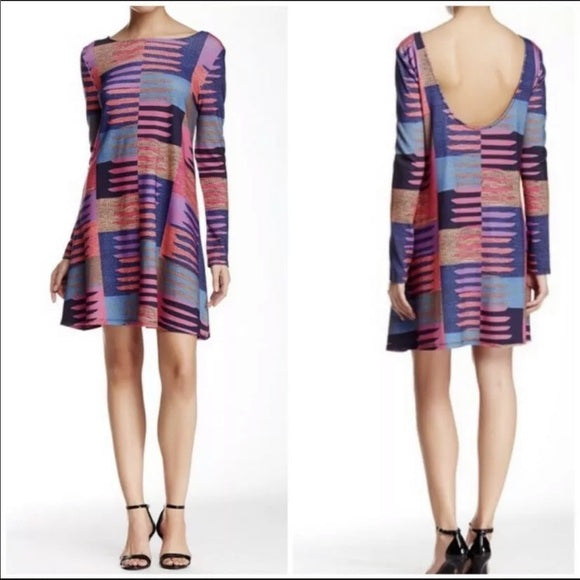 Mara Hoffman Colorful Geometric Print Long Sleeve Mini Swing Dress Size XS Shift