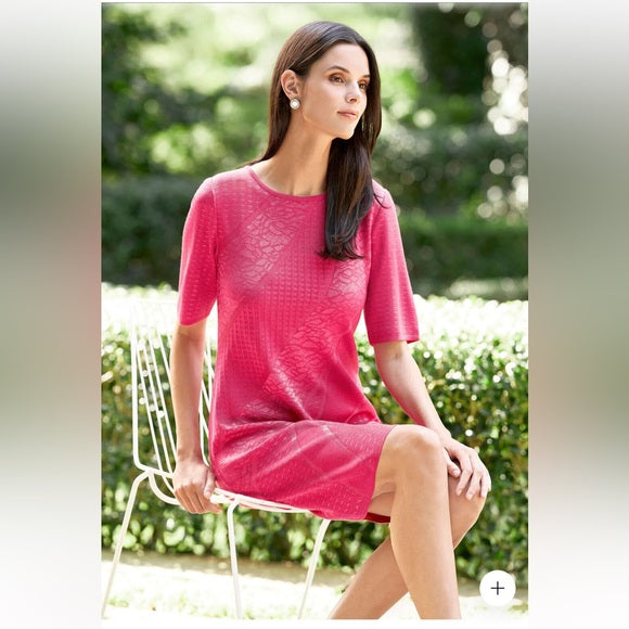 NWT $270 Ming Wang Pink Tonal Mixed Pattern Print Knit Sheath Dress Size XS