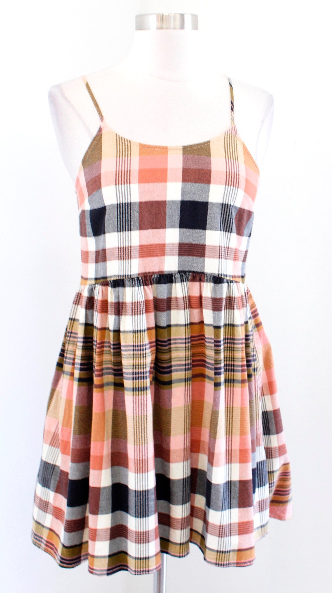 Madwell Plaid Printed Babydoll Style Cami Mini Dress Size XXS 2XS Sleeveless