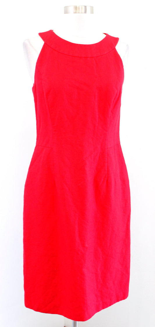 Lafayette 148 New York Solid Red Textured Sheath Dress Size 4 Sleeveless Linen