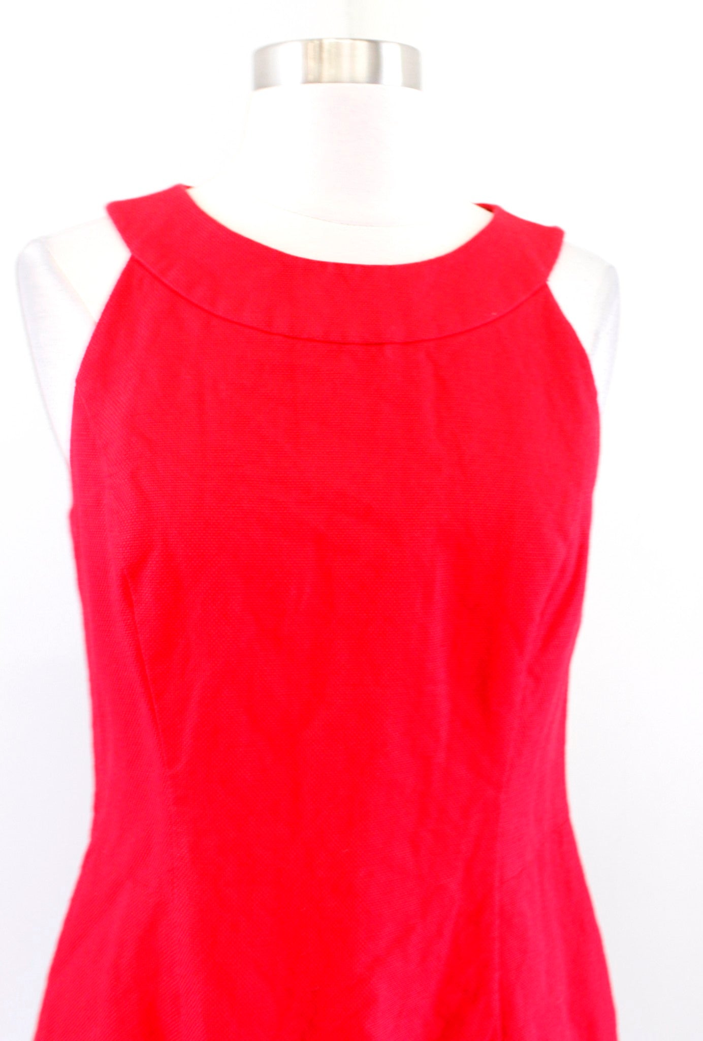 Lafayette 148 New York Solid Red Textured Sheath Dress Size 4 Sleeveless Linen