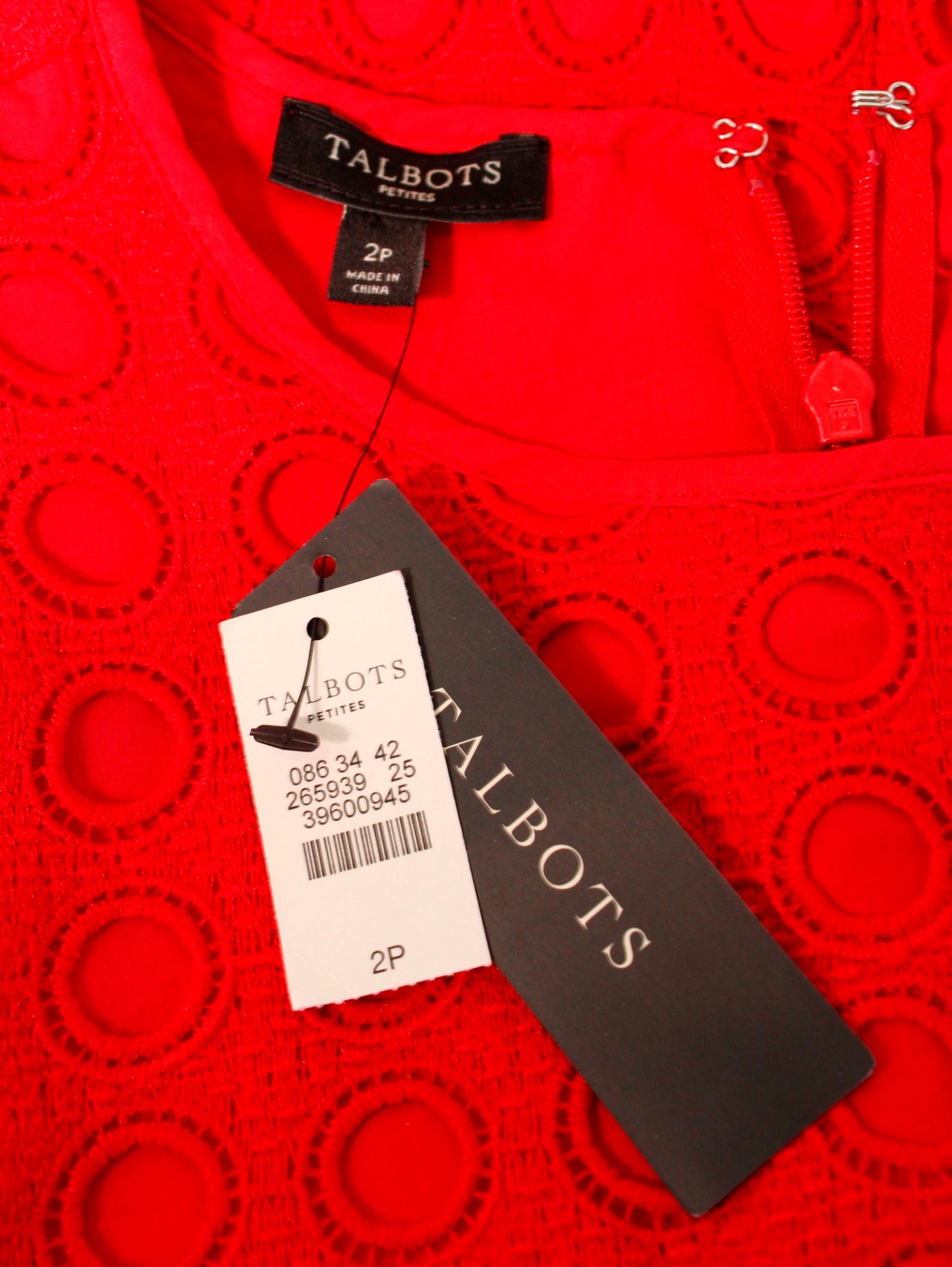 NWT Talbots Red Eyelet Circle Lace Short Sleeve Shift Dress Size 2P Casual