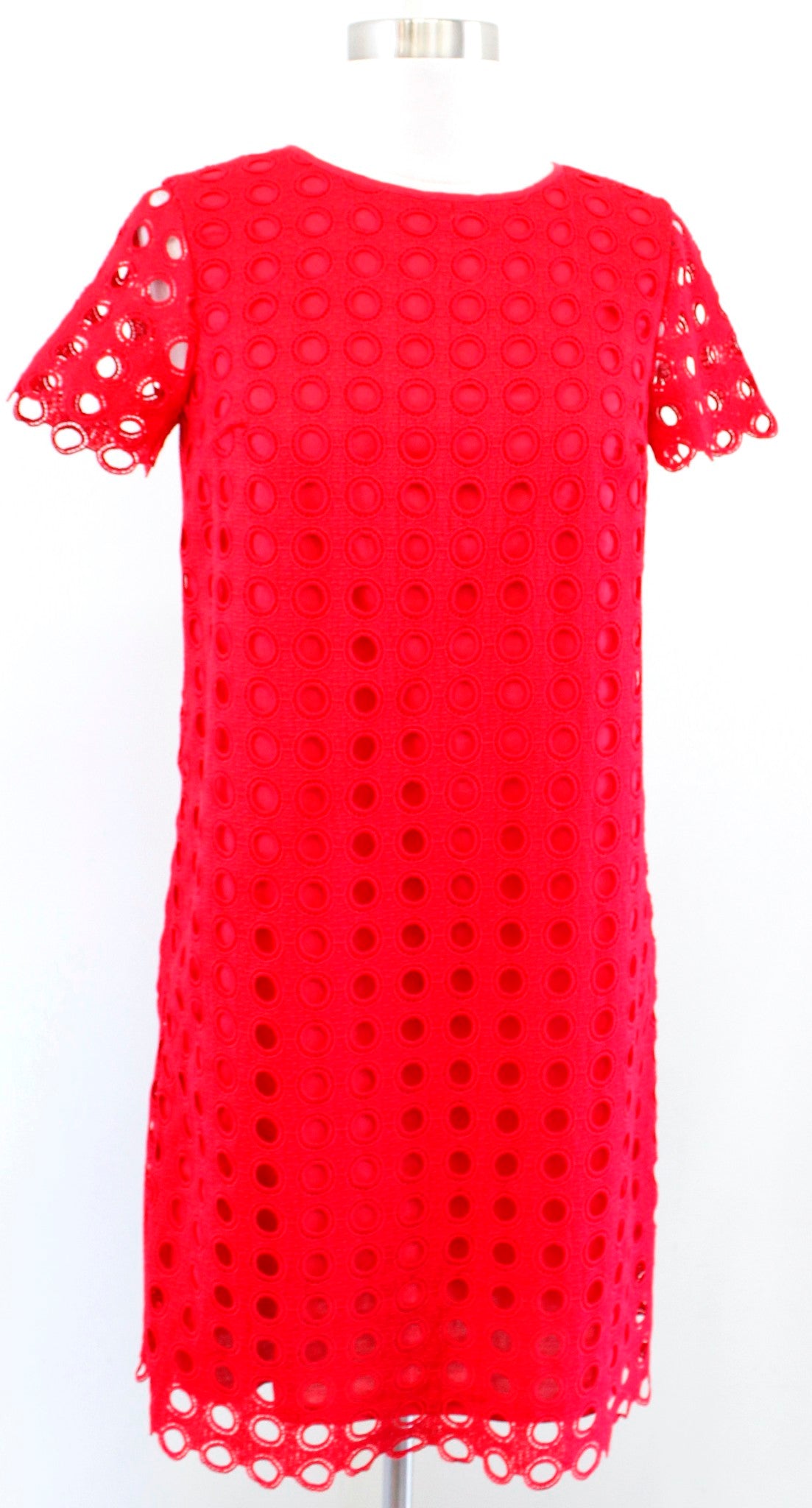 NWT Talbots Red Eyelet Circle Lace Short Sleeve Shift Dress Size 2P Casual