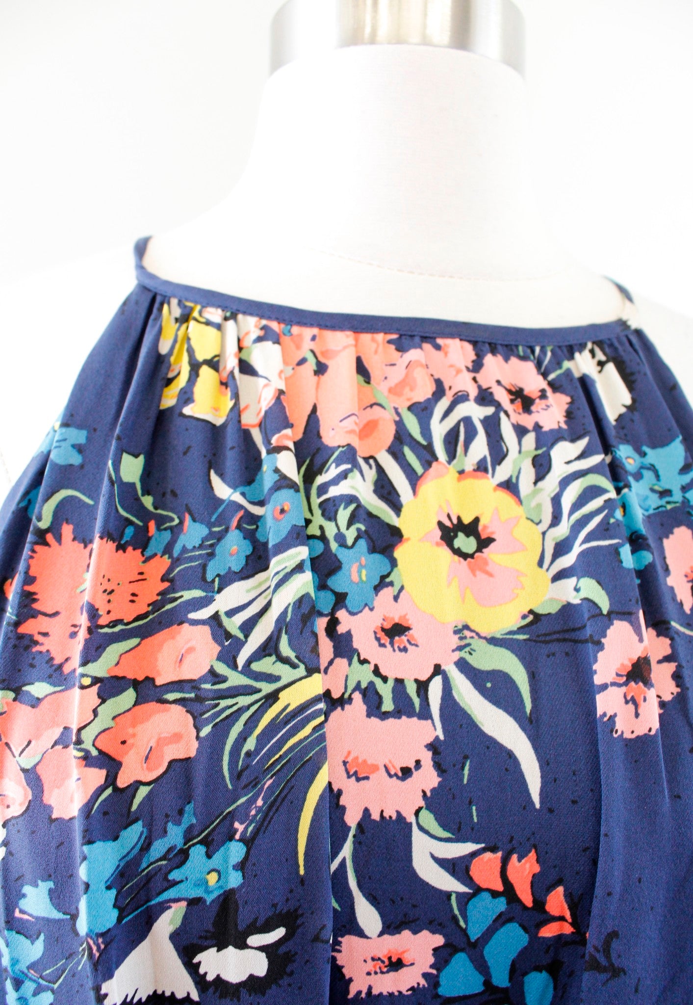 NWT Joie Makana Navy Blue Floral Silk Halter Dress Size L Sleeveless Casual