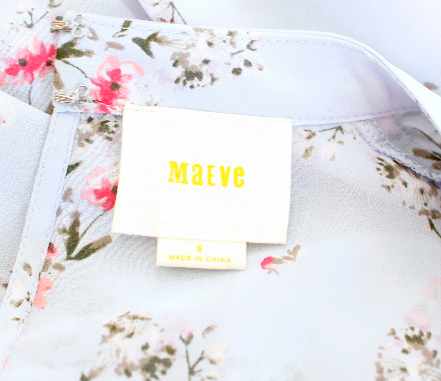 Maeve Anthropologie Light Blue Floral Print Ruffle Cold Shoulder Top Blouse Sz S Long Sleeve