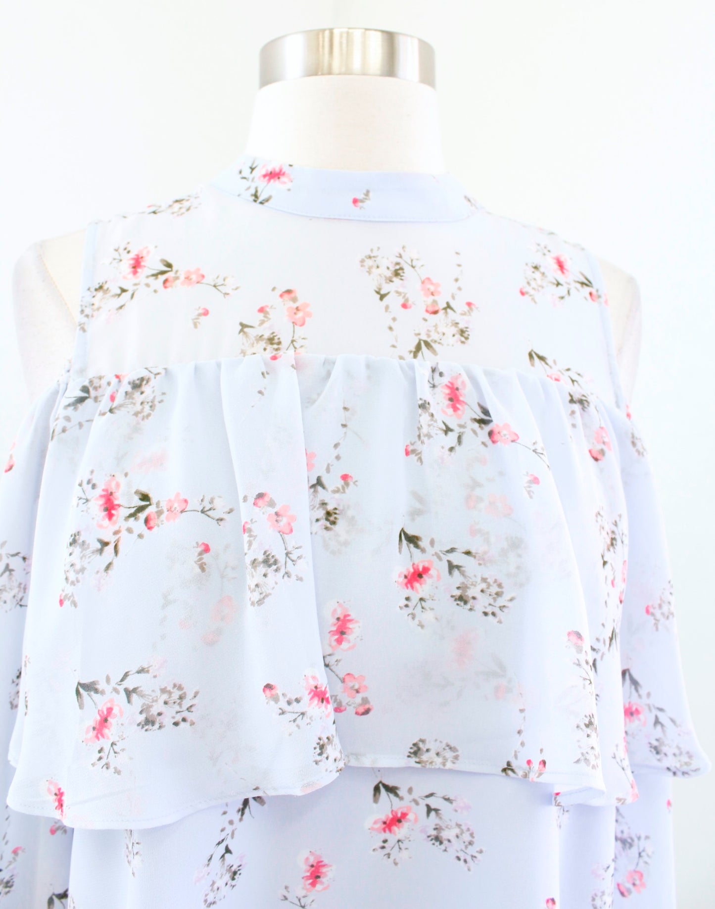 Maeve Anthropologie Light Blue Floral Print Ruffle Cold Shoulder Top Blouse Sz S Long Sleeve