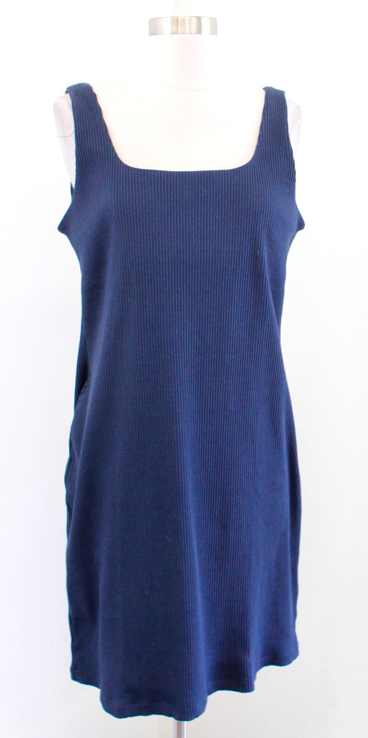 NWT Madewell Navy Blue Ribbed Knit Square Neck Bodycon Dress Size XL Sleeveless