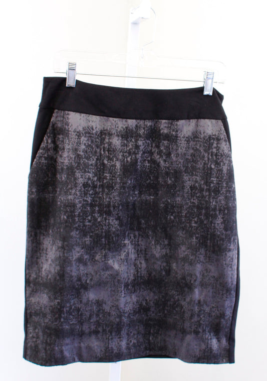 Eileen Fisher Womens Black Charcoal Gray Printed Panel Knit Pencil Skirt Size S