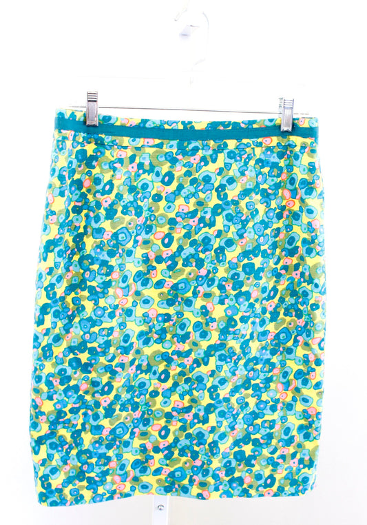 Boden Modern Pencil Skirt Watercolor Geometric Print Size US 8R 8 Yellow Blue