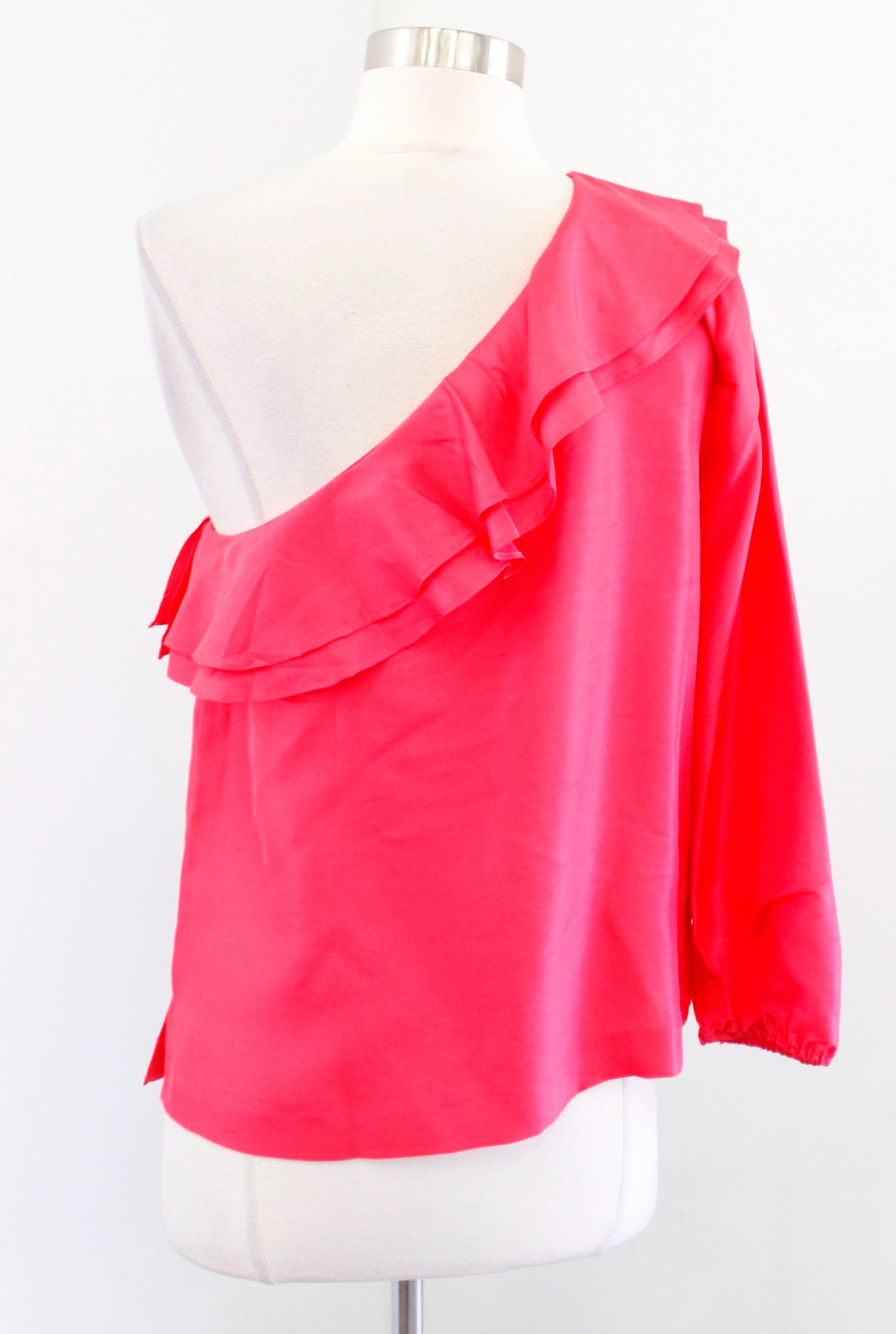 NWT J Crew Womens Pink Ruffle Silk Shantung One Shoulder Top Blouse Size 6