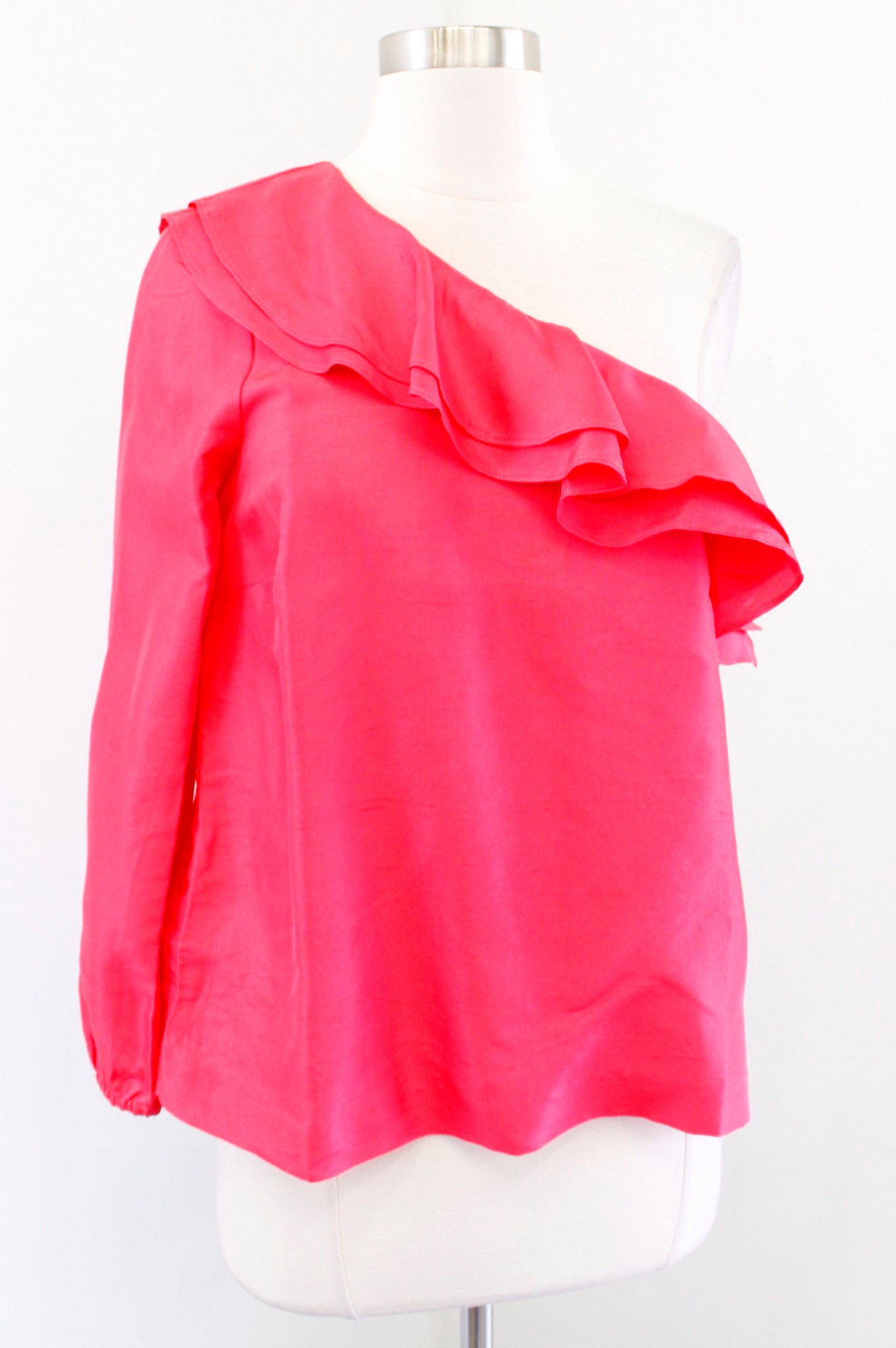 NWT J Crew Womens Pink Ruffle Silk Shantung One Shoulder Top Blouse Size 6